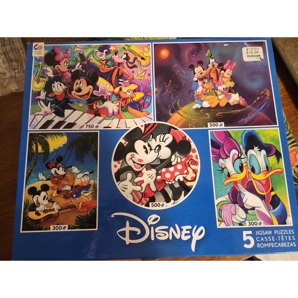 Disney 5-in-1 Jigsaw Puzzle Set Mickey Mouse Minnie Donald Pluto 300-750 Pieces